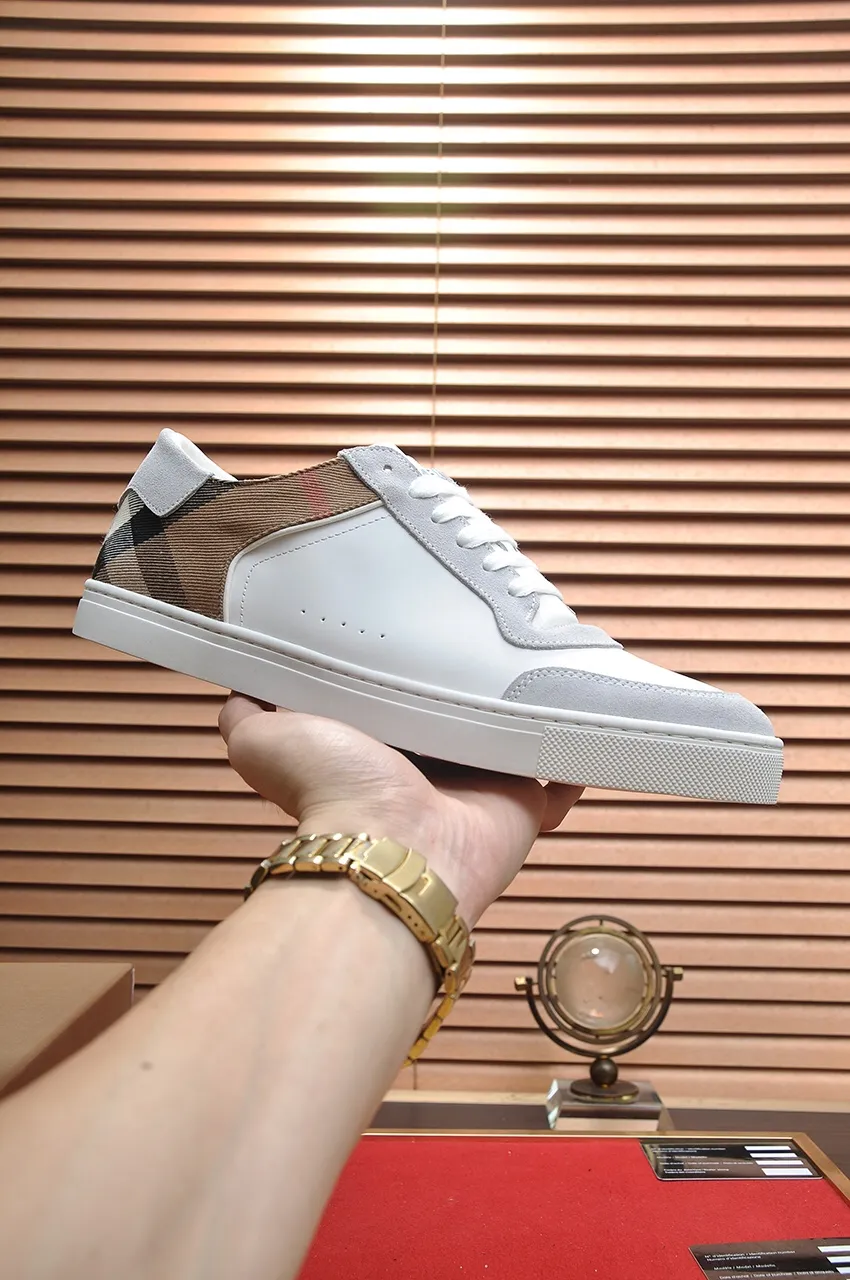 Men's shoes💰480💶[Burberry] (cowhide lining) classic low-top sneakers｜Imported cowhide with classic plaid fabric｜Cow leather lining｜Original outsole｜Fine workmanship and comfortable to wear Size: 38-44 (customized at 45)